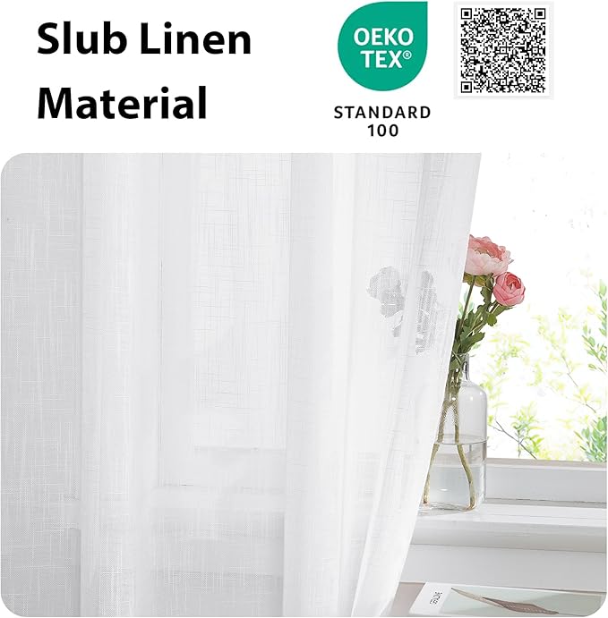 NICETOWN Lined Look Door Panel - Semitransparent Voile Window Curtain Panel Semi Sheer for Patio/Sliding Glass Door with One Bonus Tieback, 52" Width by 72" Length, White