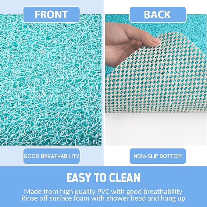 Non-Slip Bathtub Mat, Anti Slip Shower Mat, Fast Drying Bathtub Mats, Foot Scrubber Mat, Anti Slip Mat for Tub, Floor, Bathroom, Kitchen, Home, Hotel (Turquoise Blue 40"×16")