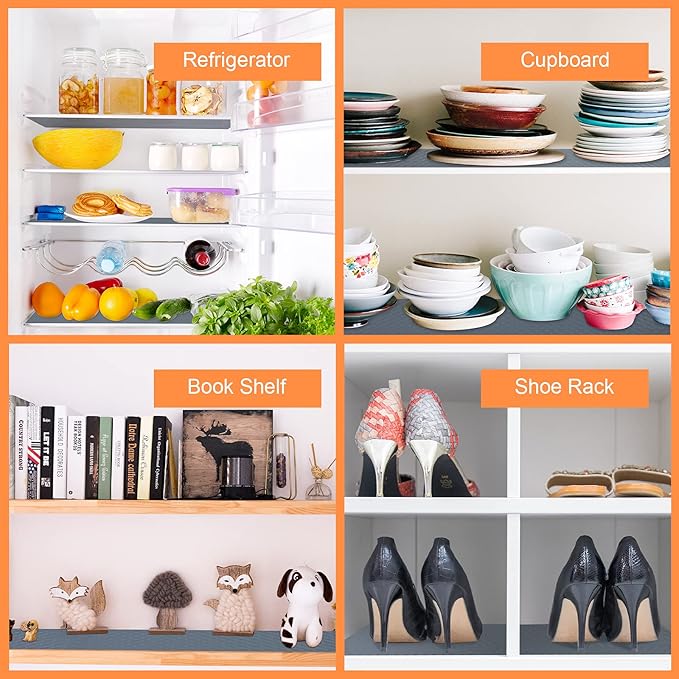 Shelf Liners for Kitchen Cabinets Refrigerator Liners Waterproof & Oil-Proof Kitchen Cupboard Liner Non-Slip Drawer Mats EVA Material Non Adhesive Fridge Mats for Shelves 23.6 x 157.4 Inches