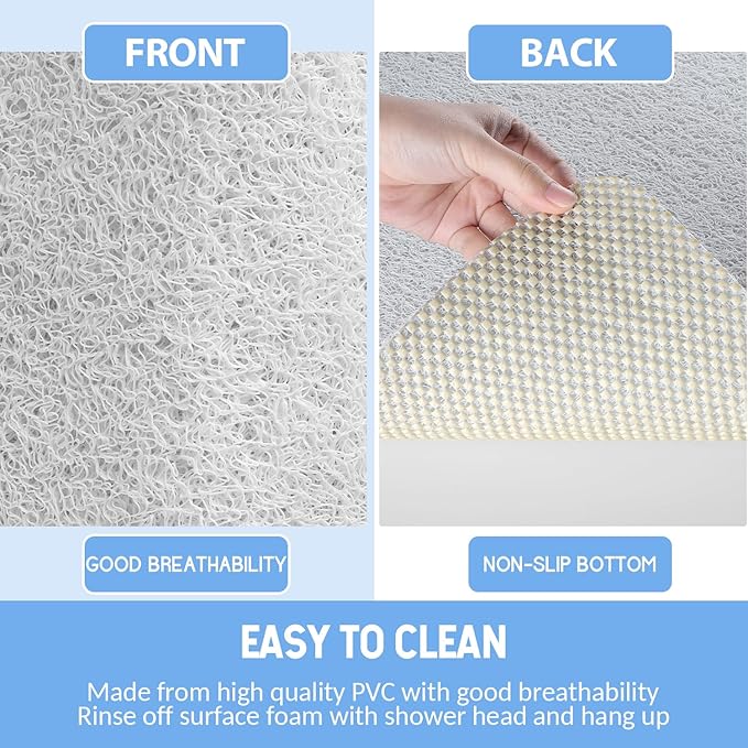 Non-Slip Bathtub Mat, Anti Slip Shower Mat, Fast Drying Bathtub Mats, Foot Scrubber Mat, Anti Slip Mat for Tub, Floor, Bathroom, Kitchen, Home, Hotel (White 40"×16")