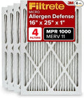 Filtrete 16x25x1 AC Furnace Air Filter, MERV 11, MPR 1000, Micro Allergen Defense, 3-Month Pleated 1-Inch Electrostatic Air Cleaning Filter, 4 Pack (Actual Size 15.69 x 24.69 x 0.81 in)