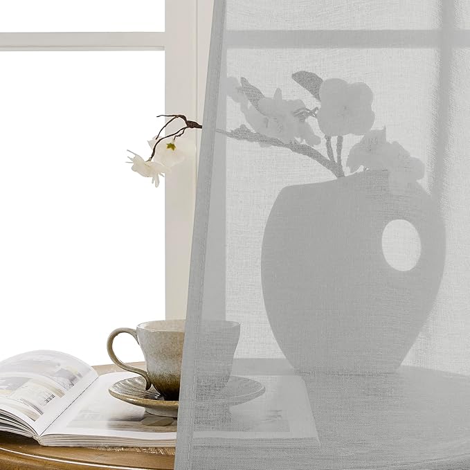 Tollpiz Sheer Curtain Closet Linen Textured Curtain Sheers Doorway Light Filtering Voile French Door Rod Pocket Curtains Patio Glass Door, 25 x 80 inches Long, Silver Grey, Set of 1 Panel