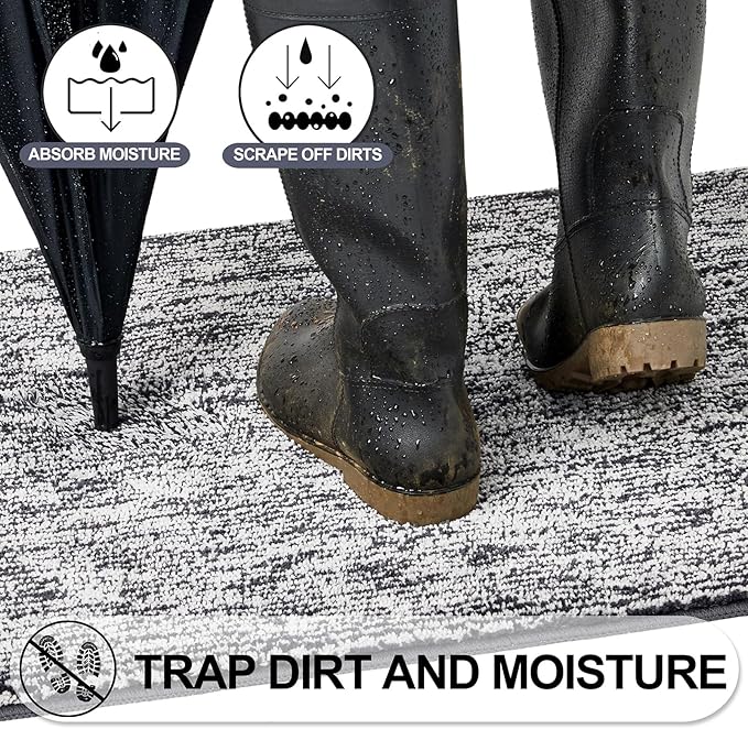 REFETONE Indoor Doormat, Front Door Mat 20"x32" Absorbent Rubber Backing Non Slip Back Door Mats, Washable Low-Profile Inside Floor Mat Door Rugs for Entryway, Resist Dirt Mud Mat for Dogs, Dark Grey