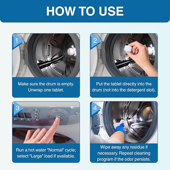 Washing Machine Cleaner Tablets, Septic Safe Descaler for Removing Pet Hair, Odors & Residue, For Pet Owners, HE Front Load & Top Load Washers, 24 Pack (1 Year Supply)