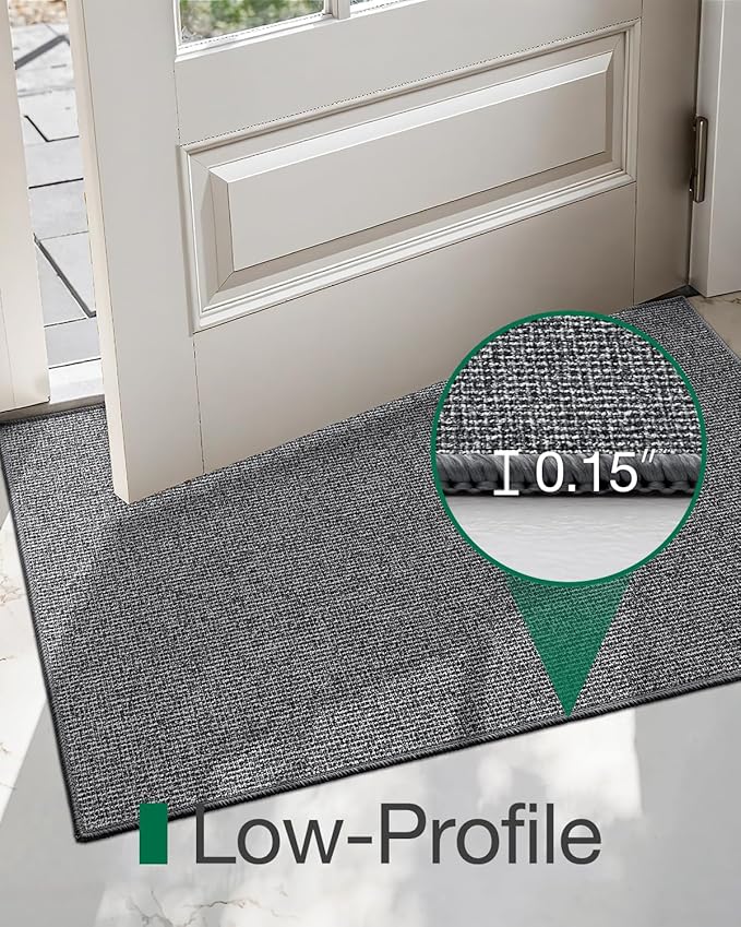 LUMI Indoor Door Mat 36"x59", Ultra Thin Low Profile Non-Slip Doormat for Home Entrance, Absorbent & Stain-Resistant Welcome Mats, Washable Entryway Mat for Front Door, Patio, Porch, Grey