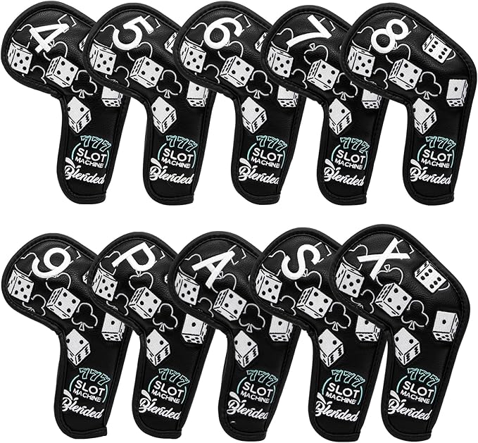 Golf Iron Covers Lucky 777 Golf Iron Headcover 10pcs Synthetic Leather Golf Clubs Iron Covers for Golf Clubs Head Covers for Irons with Magic Tape Fit All Brands