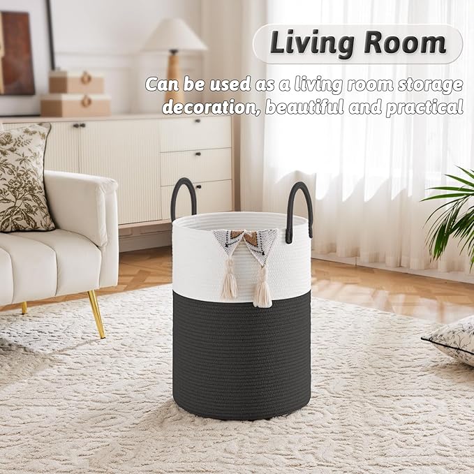 Laundry Basket,Woven Cotton Rope Laundry Hamper,100L for Decorative Storage of Dirty Clothes,Toys and Blankets in Bathroom,Baby Room and Living Room