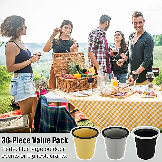 Maxdot 36 Pcs Bathroom Trash Cans Bulk 2 Gallon Small Waste basket Round Garbage Can Plastic Trash Bin Small Container for Home Dorm Kitchen Office Living Room Study Compact Spaces(Black, Beige, Gray)