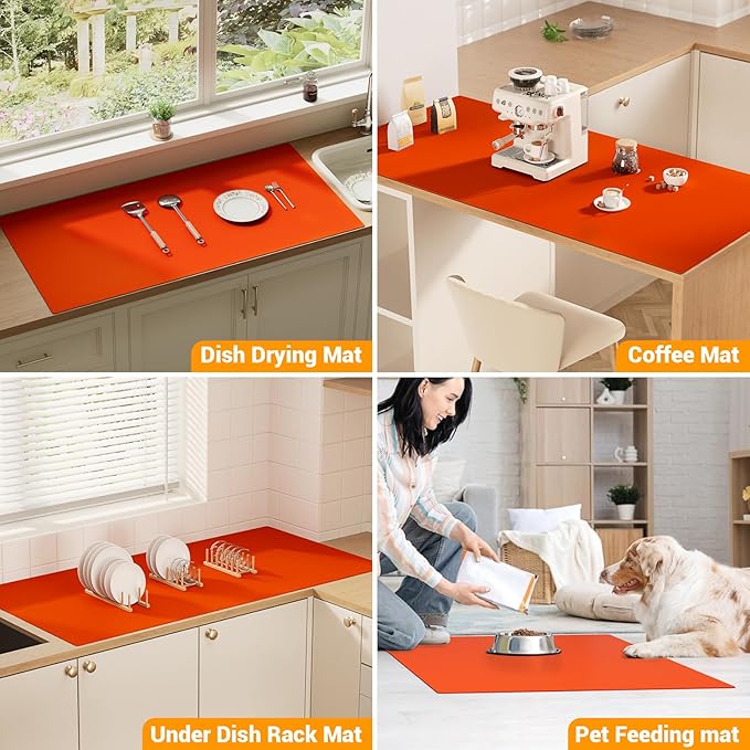 Quality Silicone Table Mat 47x24 Inch - High Heat Resistant (Lab Tested 482°F), Non-Slip Oil-Resistant Surface for Baking & DIY | Waterproof & Easy Clean (Orange)