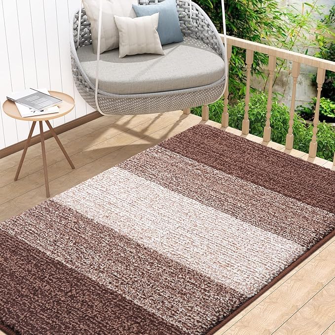 Kitinjoy Indoor Outdoor Door Mat, 48x32 Non-Slip Absorbent Dirt Trapper, Low-Profile Washable Inside Entrance Front Floor Mat, Sturdy Soft Entry Doormats for Entryway, Brown