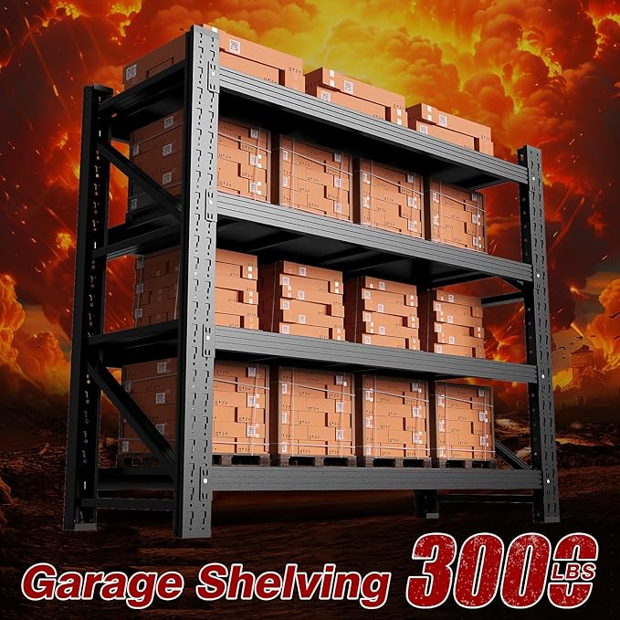 3000LBS Metal Steel Storage Shelves - 40" W Black 4 Tier Heavy Duty Rack Commercial Industrial Shelving with Adjustable Shelf for Basement Garage Warehouse - 40" W x 19.5" D x 59.5" H