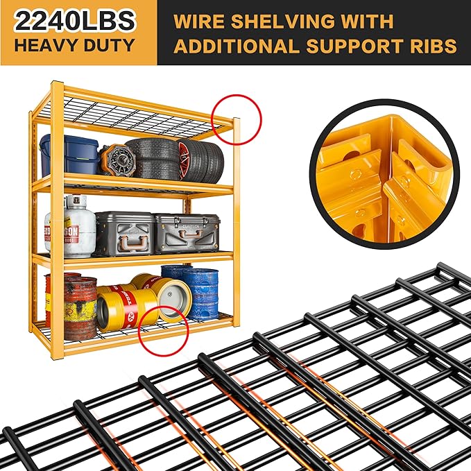 REIBII 40" W Garage Shelving 2240 LBS Storage Shelves Heavy Duty Metal Shelving 4 Tier Metal Shelves for Storage Adjustable Garage Shelf for Kitchen Pantry Warehouse Basement 40"W × 19.5"D × 59.5"H
