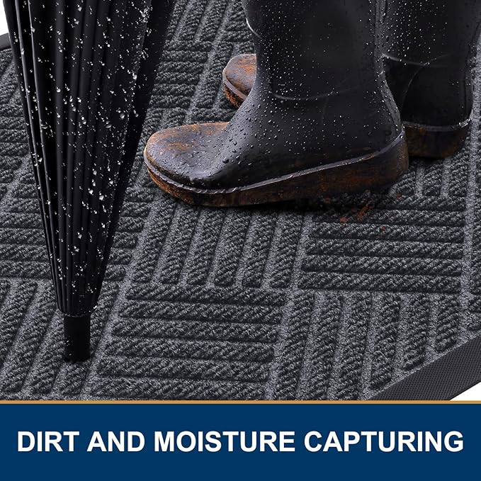 Smiry Front Door Mat Outside Entrance, Heavy Duty Outdoor Indoor Natural Rubber Doormat, Non Slip, Trap Dirt and Moisture, Easy Clean, Low Profile Patio Porch Entryway Mat, 29.5x17, Dark Grey