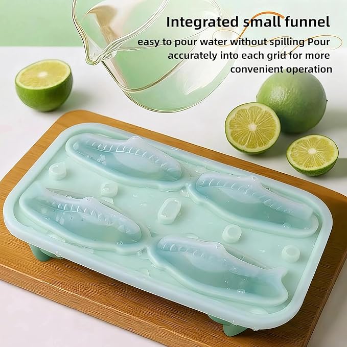 7.48inch Newly Upgraded 4-grid 3D Dinosaur Ice Tray and Covered Silicone Ice Tray, Suitable for Bars, Outdoor and Home Use (1, blue)
