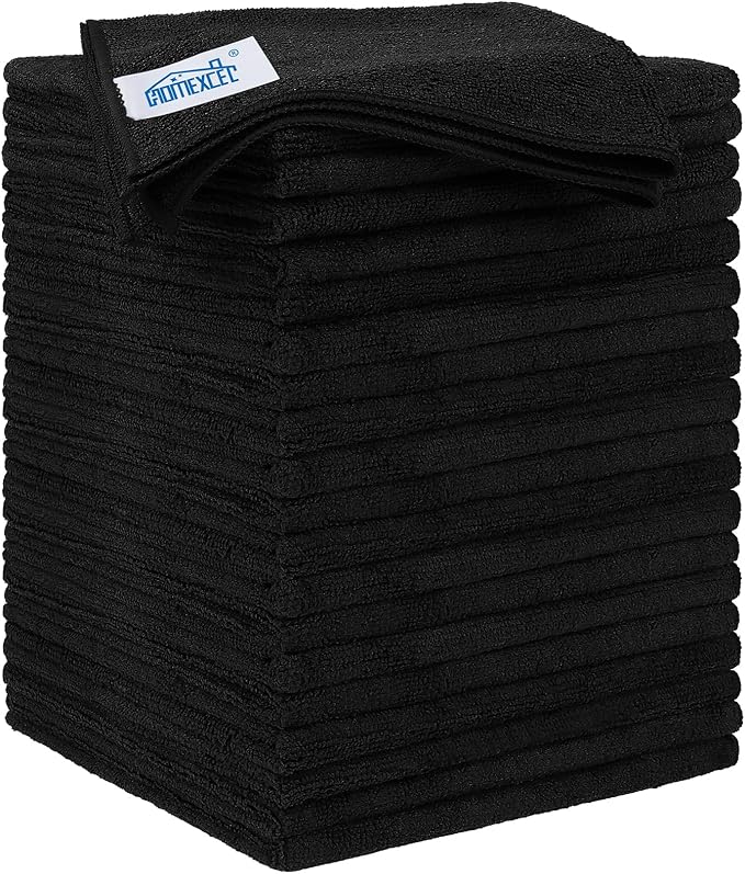 HOMEXCEL Microfiber Cleaning Cloth 20 Pack 11.5 x 11.5 inch Microfiber Towels for Cars Ultra Absorbent Car Washing Cloth Lint Free Streak Free Cleaning Rags for Car, Kitchen Window Black