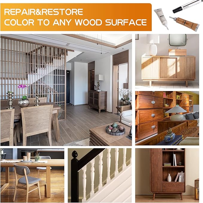 SEISSO Wood Furniture Repair Kit, Wood Filler and Touch Up Markers, Set of 28 Laminate Vinyl Floor Repair Kit for Scratches, Cracks, Holes, Discoloration for Door, Floor, Table, Cabinet