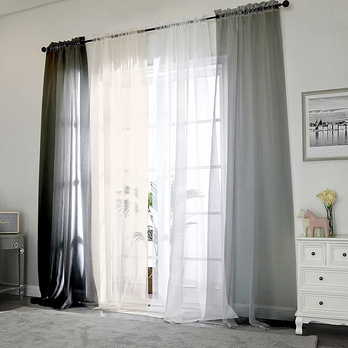 Chyhomenyc White Sheer Curtains 108 Inch Length 2 Panels Set, Extra Long Light Filtering Solid Voile Window Drapes for Living Room Party Ceremony, 42Wx108L, 9FT Length, Set of 2, White