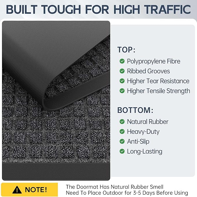 Amyracel Front Door Mat Outdoor Indoor Entrance, 24"x48" All Season Weather Outside Door Mat, Heavy Duty Rubber Backing Doormat for Entryway, Floor Inside Back Door Mats Washable