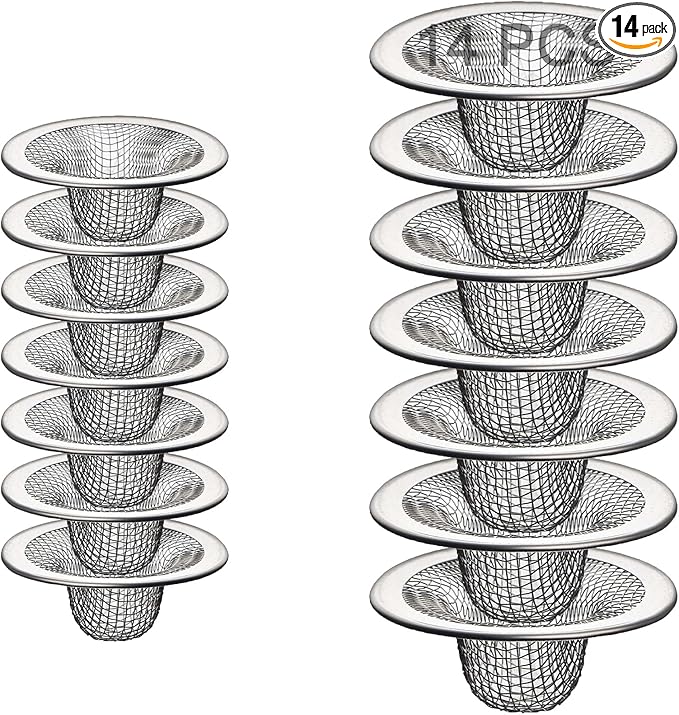 14PCS Drain Mesh Basket, 2.125'' & 2.75" Bathroom Mesh Sink Drain Strainer Screen Cover Small Slop Basket Filter Trap Tub Drain Screen Hair Catcher for Lavatory RV Shower Floor Utility Drain