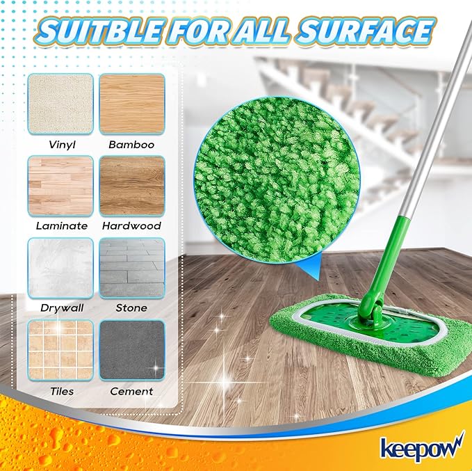 KEEPOW Reusable Wet Pads Refills Compatible with Swiffer Sweeper Mop, Dry Sweeping Cloths, Microfiber Wet Mopping Cloths for Hardwood Floor Cleaning, 4 Pack (Mop is Not Included)