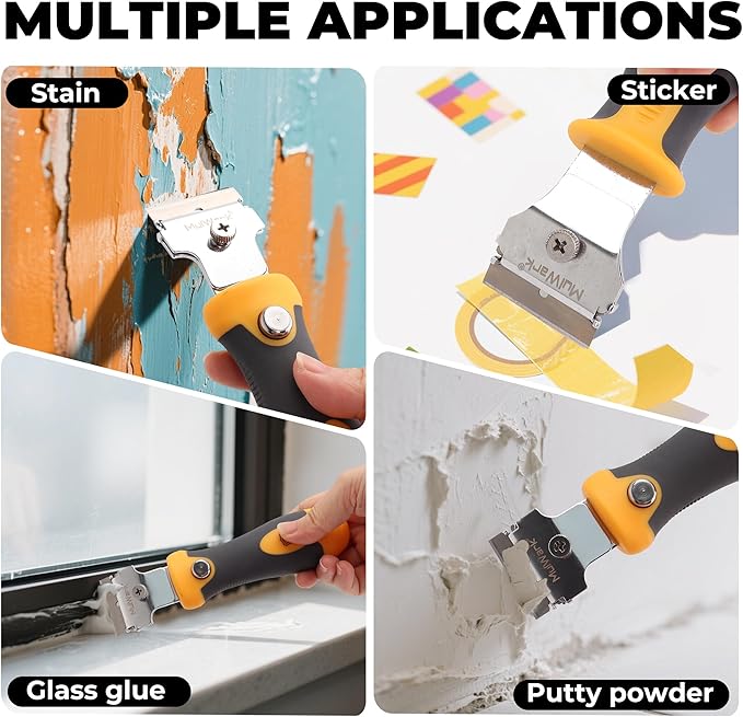 MulWark Razor Blade Scraper | 2 Handles Razor Scraper Set With Extra 12pcs Blades Heavy Duty Paint & Glass Scraper Tool With Extendable Handle for Windows, Oven Cleaning & Surface Prep