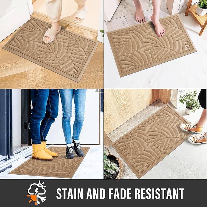 Front Door Mat, Absorbent Resist Dirt Welcome Door Mat Indoor Outdoor, Waterproof Doormat, Sturdy Non Slip Backing, Fade Resistant, Low Profile Entry Mat for Entryway, 47×32, Beige