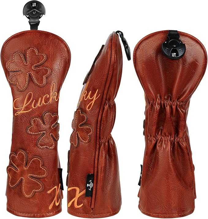 Golf Headcovers Golf Club Head Covers Four Leaf Clover Good Luck Charm - Clover Style Premium Leather Driver Fairway(FW) Wood Hybrid(UT) with Number Tags