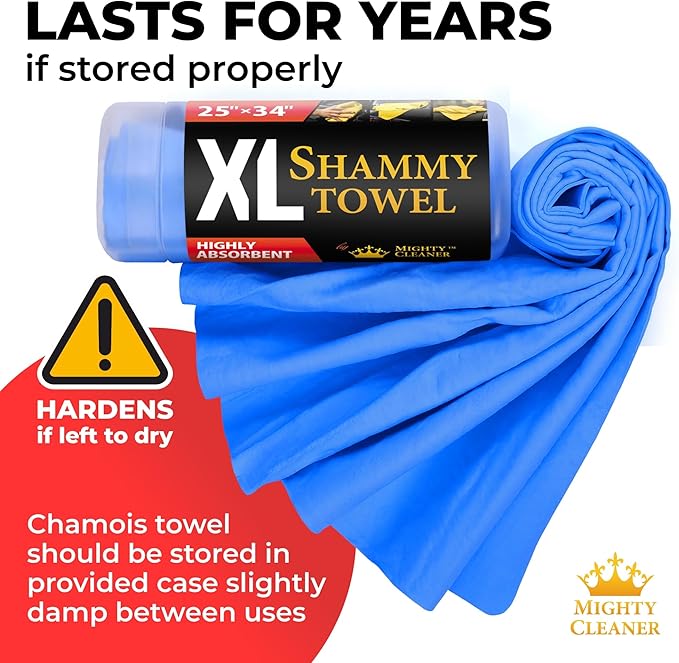 Premium XL Shammy Towel for Car - 2pk (34”x25”) - Super Absorbent Chamois Cloth - Spots & Scratch-Free - Reusable Car Drying Towels