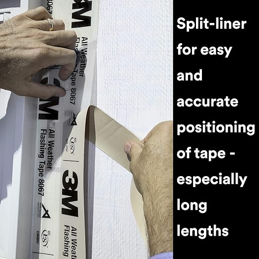 3M All Weather Flashing Tape 8067, 3 in x 75 ft, 1 Roll, Adhesive Backed Split Liner, Prevents Moisture Intrusion, Waterproof Flashing Seals Doors, Windows, Openings in Wood Frame Construction