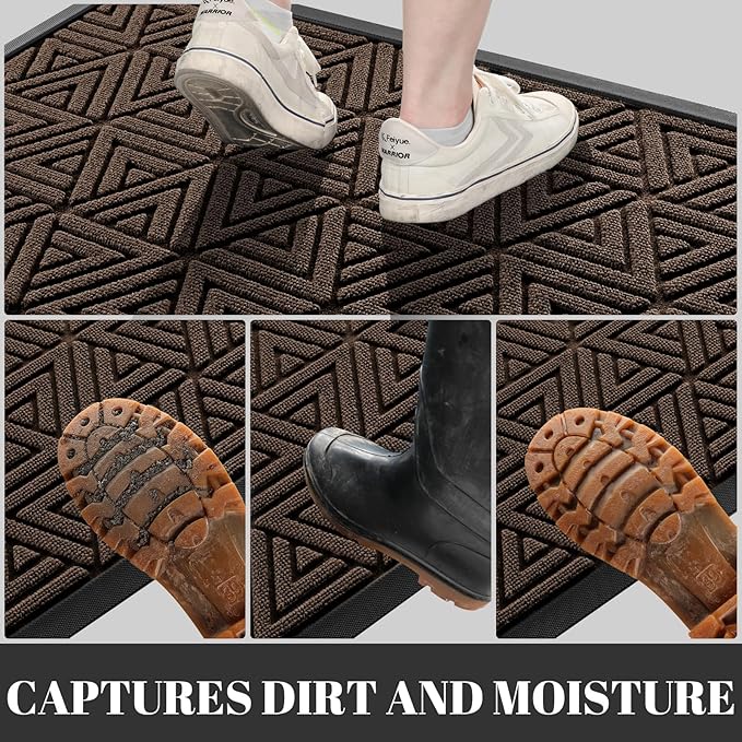 Yimobra Extra Large Door Mat 60x32, All-Weather Waterproof Non-Slip Welcome Matt Outdoor, Heavy Duty Non Slip Doormat for Entryway for Patio and Garage Indoor, Easy Clean, Brown
