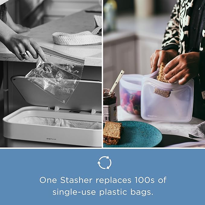 Stasher Premium Silicone Reusable Food Storage Bowl, 8-Cup, Clear, Microwave, Sous Vide, Dishwasher, Oven and Freezer Safe, Travel Container, BPA Free, Leak-free, Eco-friendly