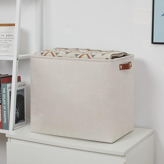 DULLEMELO Fabric Storage Basket, Large Storage Bin for Organization, Closet Storage Bins for Clothes Blankets Nursery Shelves, Collapsible Storage Container Box with Handles(Cream)