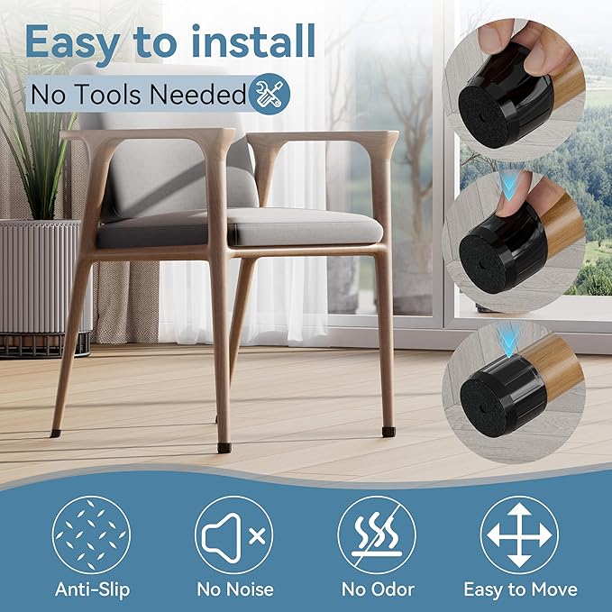 24PCS Silicone Chair Leg Floor Protectors for Hardwood Floors, Thicken Rubber Chair Leg Cap Covers, Non Slip Furniture Leg Pads to Protect Wood Tile Floors from Scratches and Reduce Noise