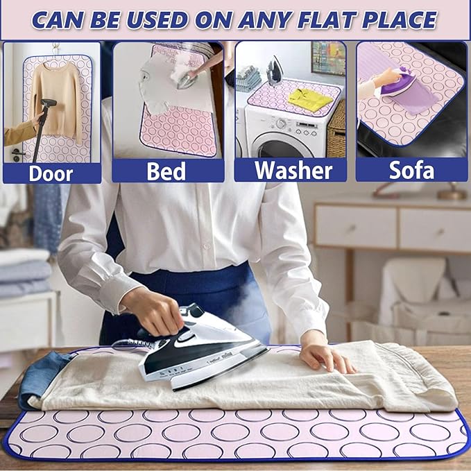 Portable Ironing Mat for Table Top Ironing Pad for Countertop Thick Ironing Blanket Over The Door Steamer Pad Washer Dryer Heat Resistant Pad Cover Travel Ironing Board (Medium 31.5"x23.6")