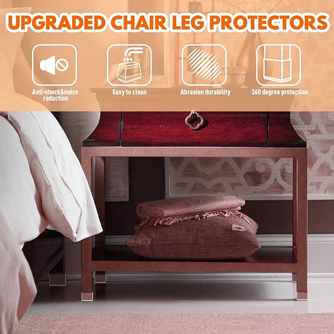 Rectangle Chair Leg Protectors for Hardwood Floors,16 PCS Silicone Covers to Protect Wood Tile Floors Felt Pads Furniture Leg Caps Reduce Noise. Easy to Move.(Clear,1 x 2.5 Inch,Rectangular)