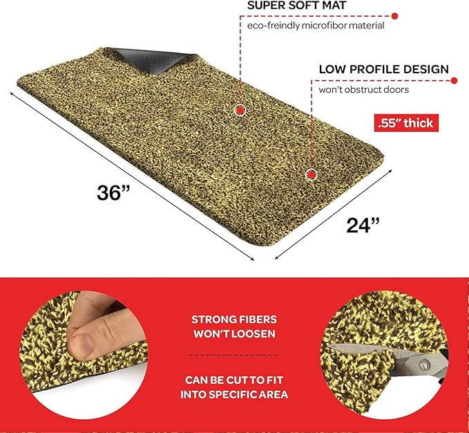 Premium Microfiber Indoor Door Mat – 24"x36" Washable Entry Mat, Non-Slip, Waterproof Backing, Super Absorbent, Low Profile Entryway Doormat for Indoor Entrance