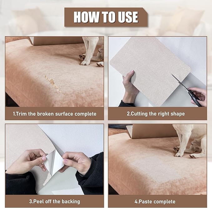 Azobur Fabric Couch Repair Patch 8.3 x 11 inches,Self-Adhesive Fabric Repair Patch for Furniture,Handbag,Sofa,Car Seats-(Khaki)