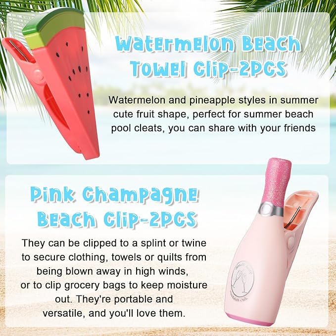 Sieral 8 Pcs Beach Towel Clips Beach Chair Pool Clips for Chairs Plastic Windproof Holder Funny Decorative Clothespins for Patio Accessories Summer, 4 Styles(Stylish Style)