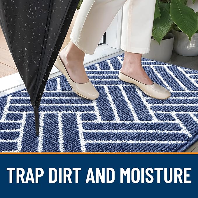 OLANLY Indoor Door Mat, 32x20 Inch, Dirt Resistant and Absorbent, Non-Slip Rubber Backing Floor Mats, Easy Clean Low-Profile Doormat for Entryway, Front Door, and Inside Entrance, Navy