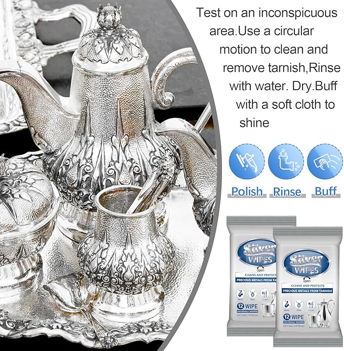 6 Pack/ 72 Pcs Silver Cleaner Wipes Silver Polish Jewelry Cleaner Cleaning Jewelry Wipes for Silverware Stainless Steel Brass Metal Tarnish Remover