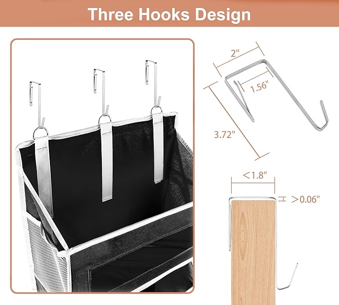 2 Packs 5-Tier Over the Door Storage Organizer with 10 Side Mesh Pockets, 48 lbs Load Capacity, 3 Hooks Design, Hanging Organizer with Clear Windows for Bathroom, Bedroom, Nursery, Kitchen-Black