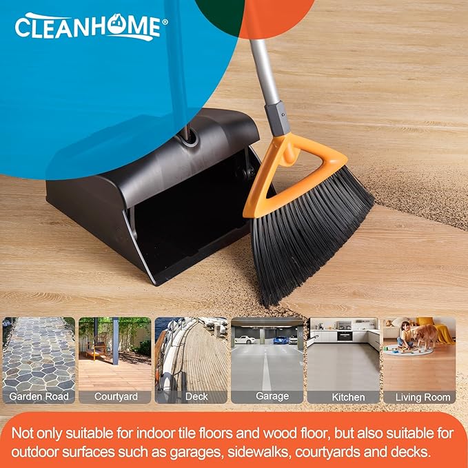 3 Pack Heavy Duty Outdoor Broom with Long Handle for Patio,Lobby,Garden,Kitchen,Deck,Yard,Sweeping -Commercial Grade Angle Broom with Stiff Bristles and Sponge Handle
