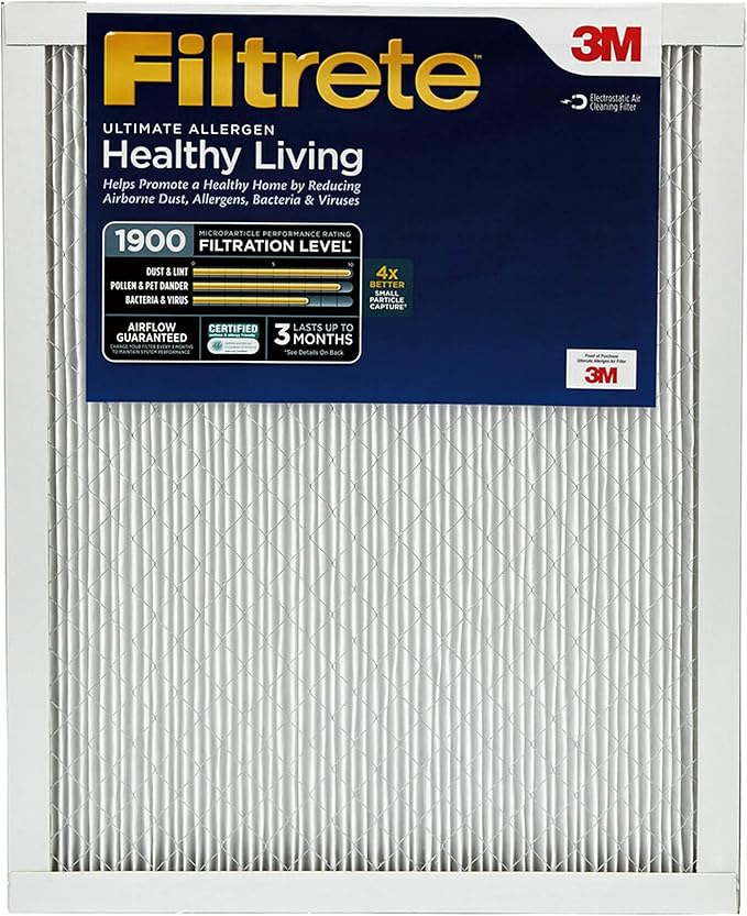 Filtrete 20x25x1 AC Furnace Air Filter, MERV 13, MPR 1900, Premium Allergen, Bacteria & Virus Filter, 3-Month Pleated 1-Inch Electrostatic Air Cleaning Filter, 6-Pack (Actual Size 19.69x24.69x0.78 in)