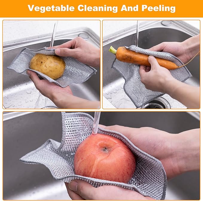 Non Scratch Wire Dishcloth, Multipurpose Wire Dishwashing Rag for Wet and Dry, Multifunctional Dish Rags for Washing Dishes Kitchen Cleaning
