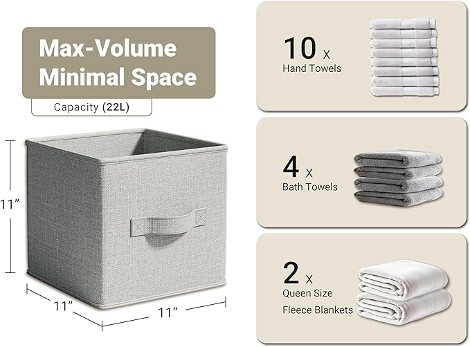 4 Pack Foldable Fabric Closet Storage Bins, 11Inch Organizer Cubes with Handles, Linen Storage Boxes for Clothes, Toys, Books and Home Organization,Gray