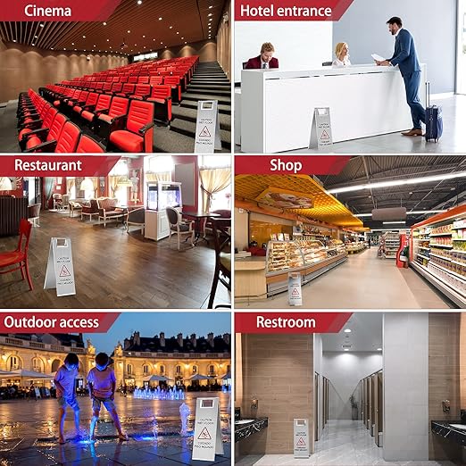 Kigley 2 Pcs Wet Floor Sign, 24 Inch Stainless Steel Caution Wet Floor Sign Double Sided Portable Foldable Bilingual Safety Warning for Hotel Market Restroom Restaurant Office (Silver)