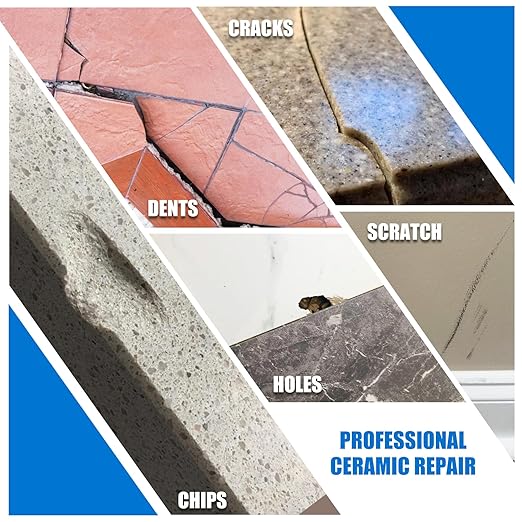 Tile Repair Kit, Ceramic Tile Chip Repair Kit, Porcelain Repair Kit for Ceramic, Tub, Acrylic, Fiberglass, Quartz, Marble and More, Tile Chip Repair Filler for Filling Dents, Cracks, Holes, Scratches