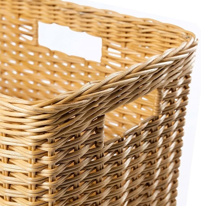 The Basket Lady Tall Rectangular Wicker Storage Basket, Small, 16.5 in L x 10.5 in W x 10.5 in H, Sandstone