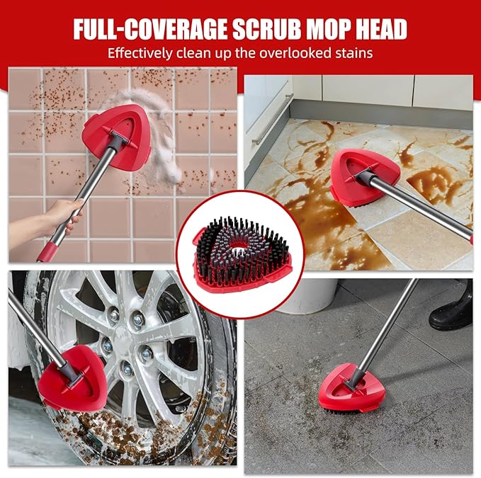 2 Pcs Full-Coverage Spin Mop Scrub Brush Head and 1 Mop Base Part Replacement for Oceda EasyWring 1 Tank System,Hard Bristle Cleaning Brush for Bathroom Kitchen Tile