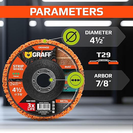 4.5 Inch Paint Stripping Disc - Rust Remover Wheel, Abrasive Discs Rust, Oxidation, Paint Remover Stripper Discs - Coarse Strip Discs 4 1/2 for Angle Grinder GRAFF 10 Packs (7/8" Arbor)